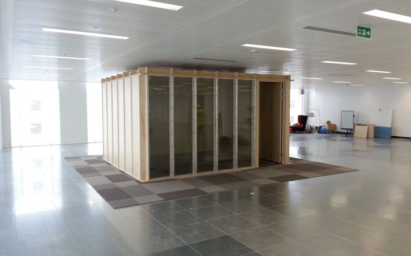 Glass-fronted acoustically insulated modular office designed for Google